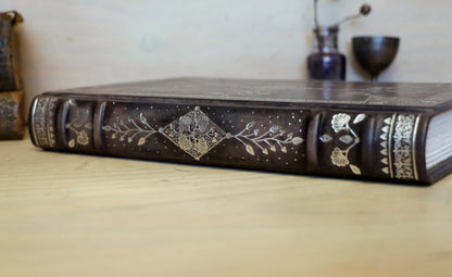 Grey Leather Journal with Silver tooled floral decoration. Moonlight Song
