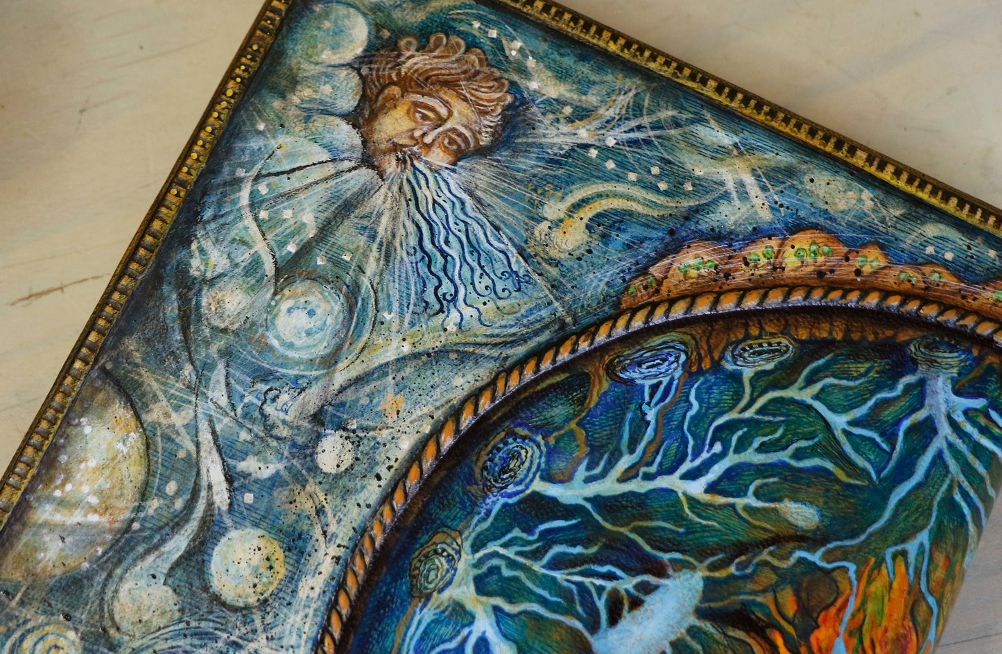 Hand-painted Leather Journal, One of a Kind blank book - Mundus Subterraneus, Aquatic System