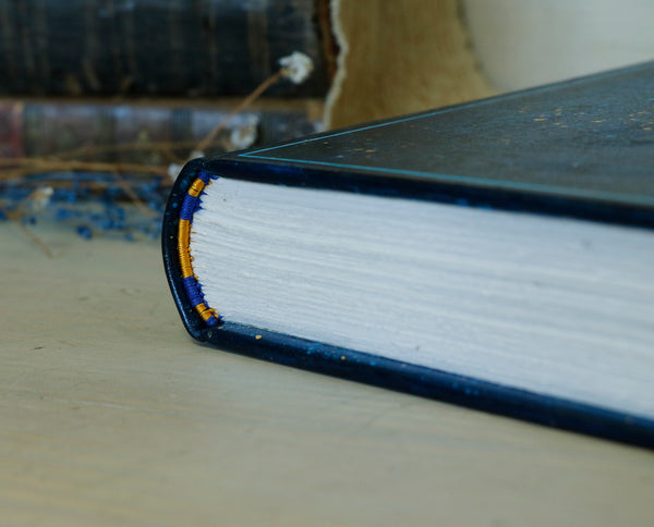 Blue leather journal with handpainted decoration - September Night Skies