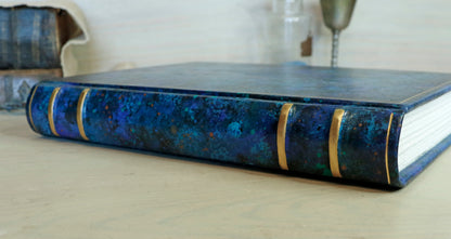 Blue leather journal with hand marbled decoration - Ocean Waves
