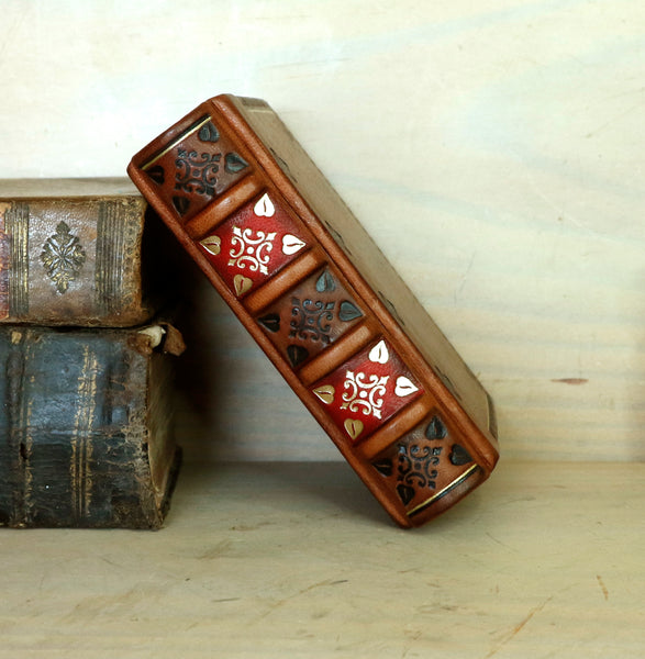 Vintage leather journal, Tooled decoration - Mystic Sunset