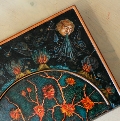 Hand-painted Leather Journal, One of a Kind blank book - Mundus Subterraneus, Internal Fires