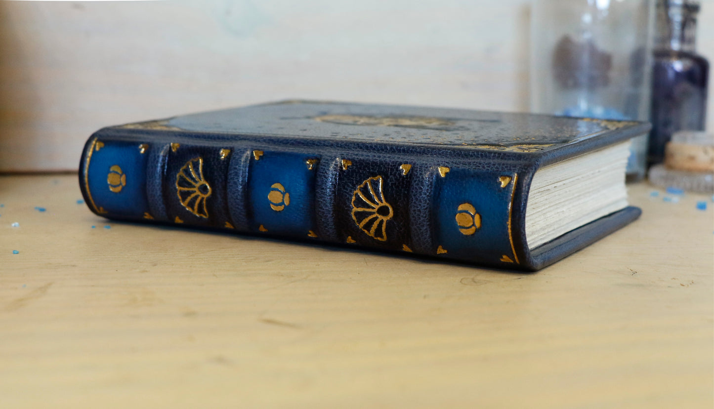 Blue leather journal with gold tooled decoration. Scarab of the Night