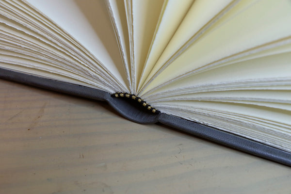 Grey Leather Journal with floral decoration. Whispers in Bloom. One of a kind