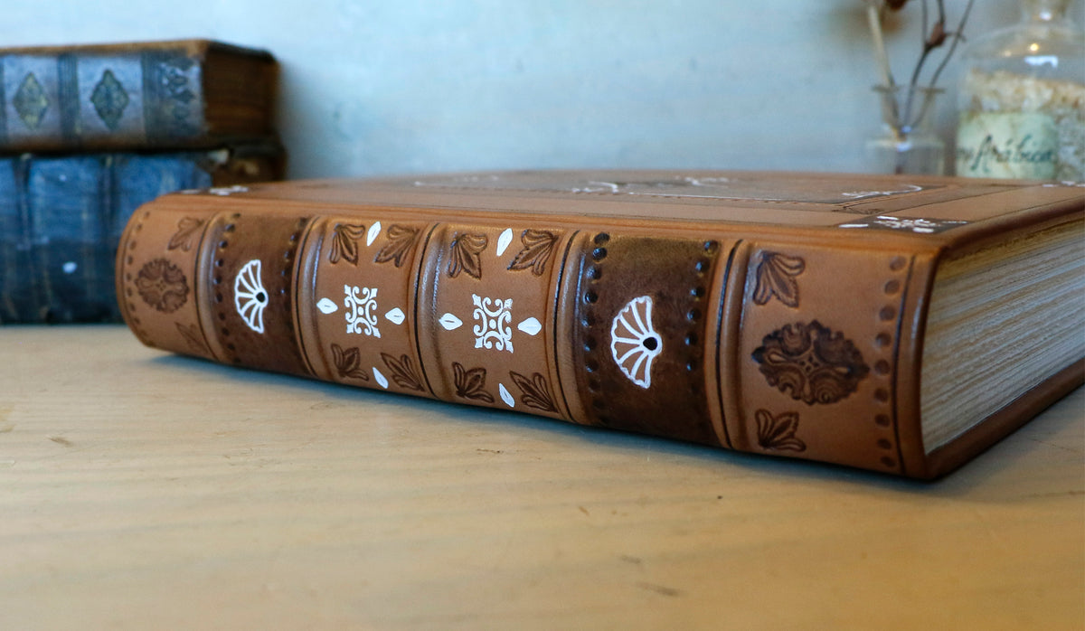 Brown Leather Journal with White Tooled Decoration - Inner Alchemy