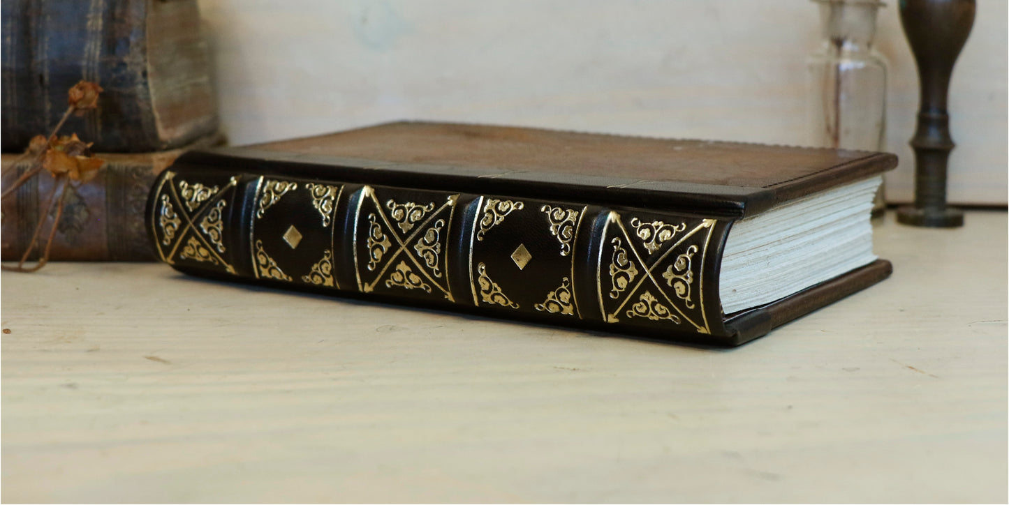 Vintage leather journal, Gold tooled decoration. The Old Book