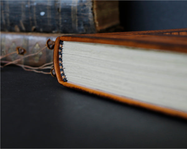 Brown Orange Leather Journal with hand tooled decoration - Copper Shine