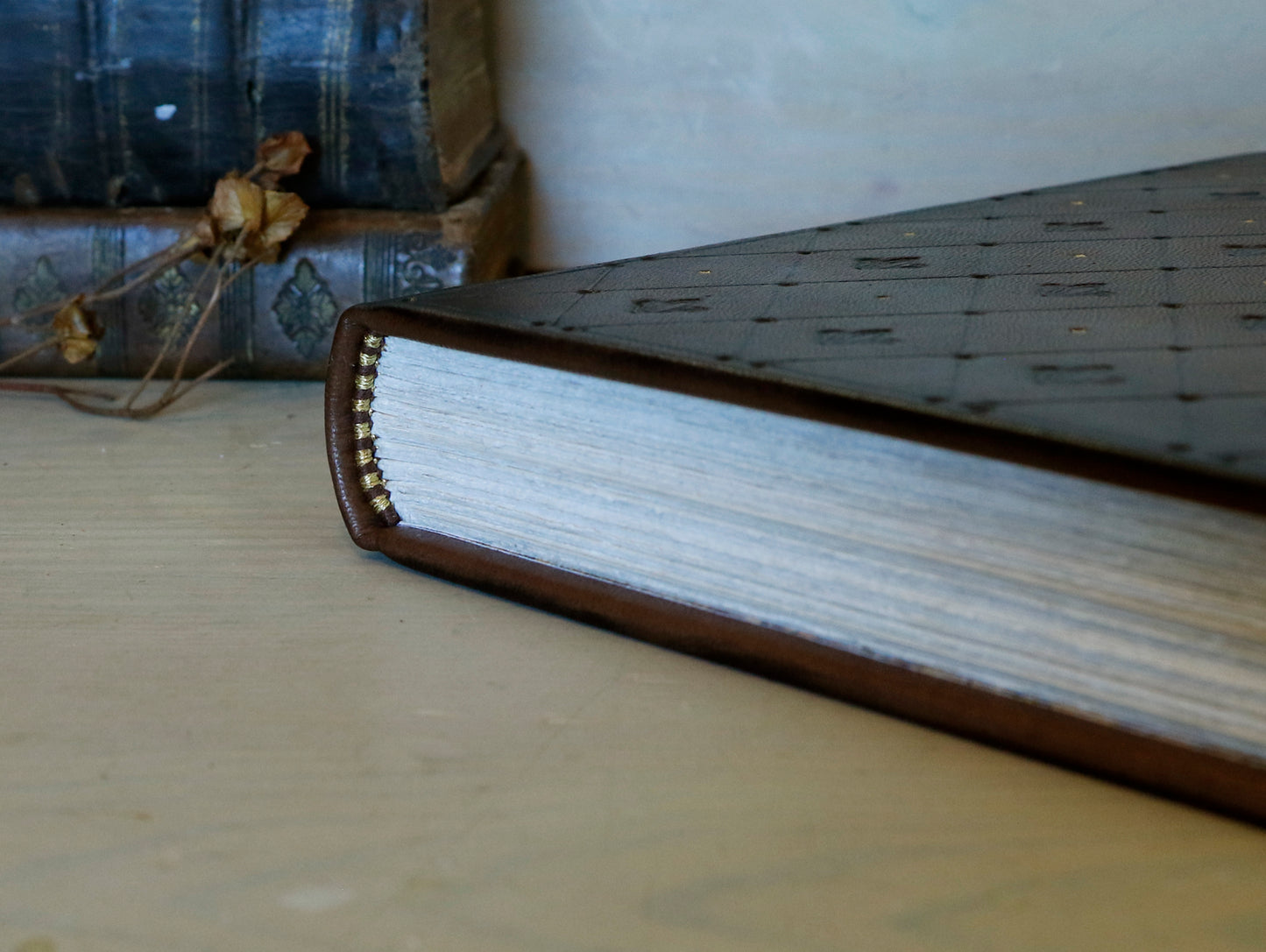 Brown leather journal with tooled diamond decoration. One of a Kind.