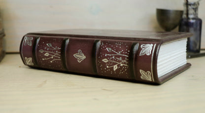 Burgundy Leather Journal with Silver Tooled Decoration. Silver Moon Bloom. One of a Kind