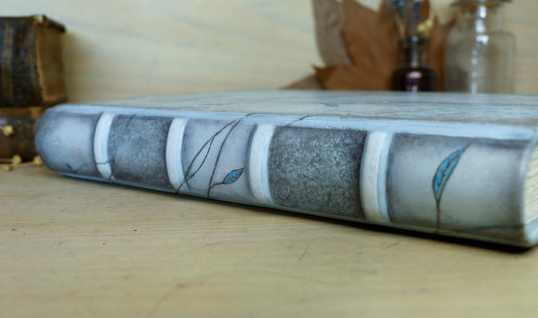Light blue leather journal with tooled and painted decoration. One of a kind. Azure Mist