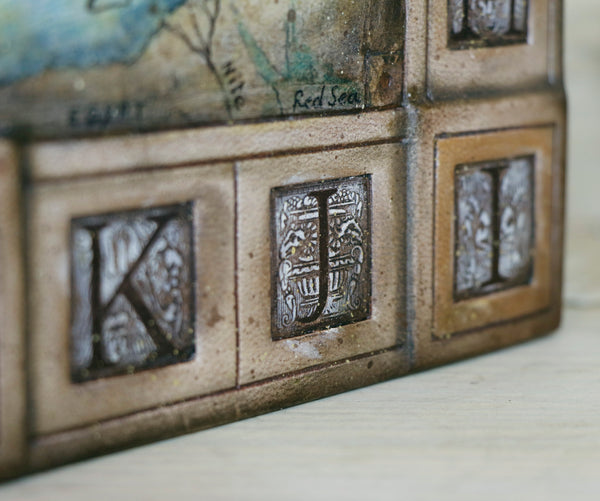 Handpainted leather journal, Artist paper, "The Story of Writing". One of a Kind