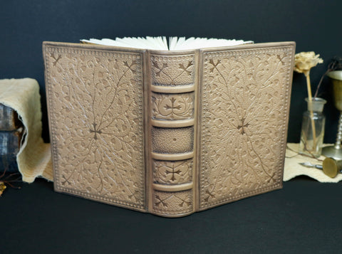 Leather journal with blind tooled decoration - Floral Lace