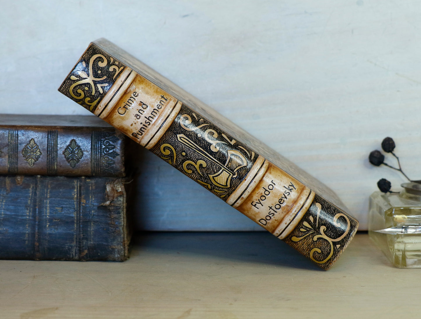 Crime and Punishment | Fyodor Dostoevsky. Handpainted Leather Binding, Original Artwork Design. One of a kind