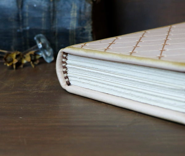 Natural leather journal with tooled decoration - Lattice of Dreams