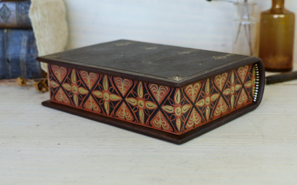 Leather journal with painted edges. Gold tooled and hand painted decoration. Secret Treasure