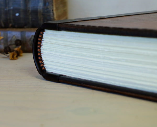Vintage leather journal, Reclaimed brown leather, Gold tooled decoration. Once Upon a Time
