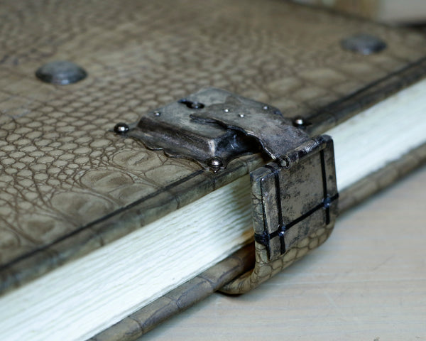 Journal with Lock and Key, Antique Crocodile Textured Leather - "The Collector"
