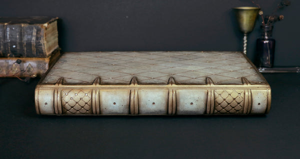 Large leather journal, Antiqued gold and white diamond pattern, tooled decoration - Ancient Tales