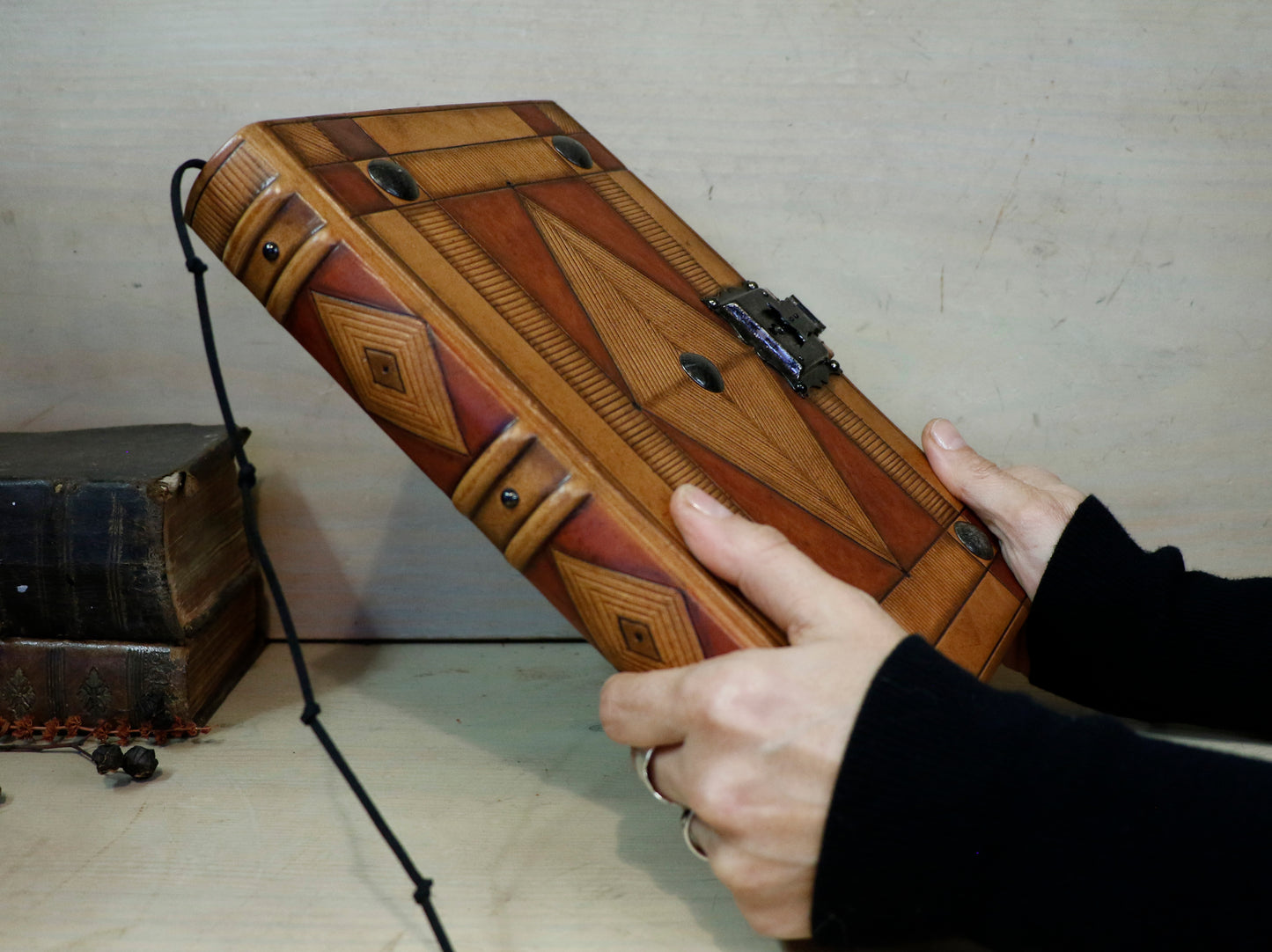 Journal with Lock and Key, Antique Brown Leather - The Diamond Gate. One of a kind.