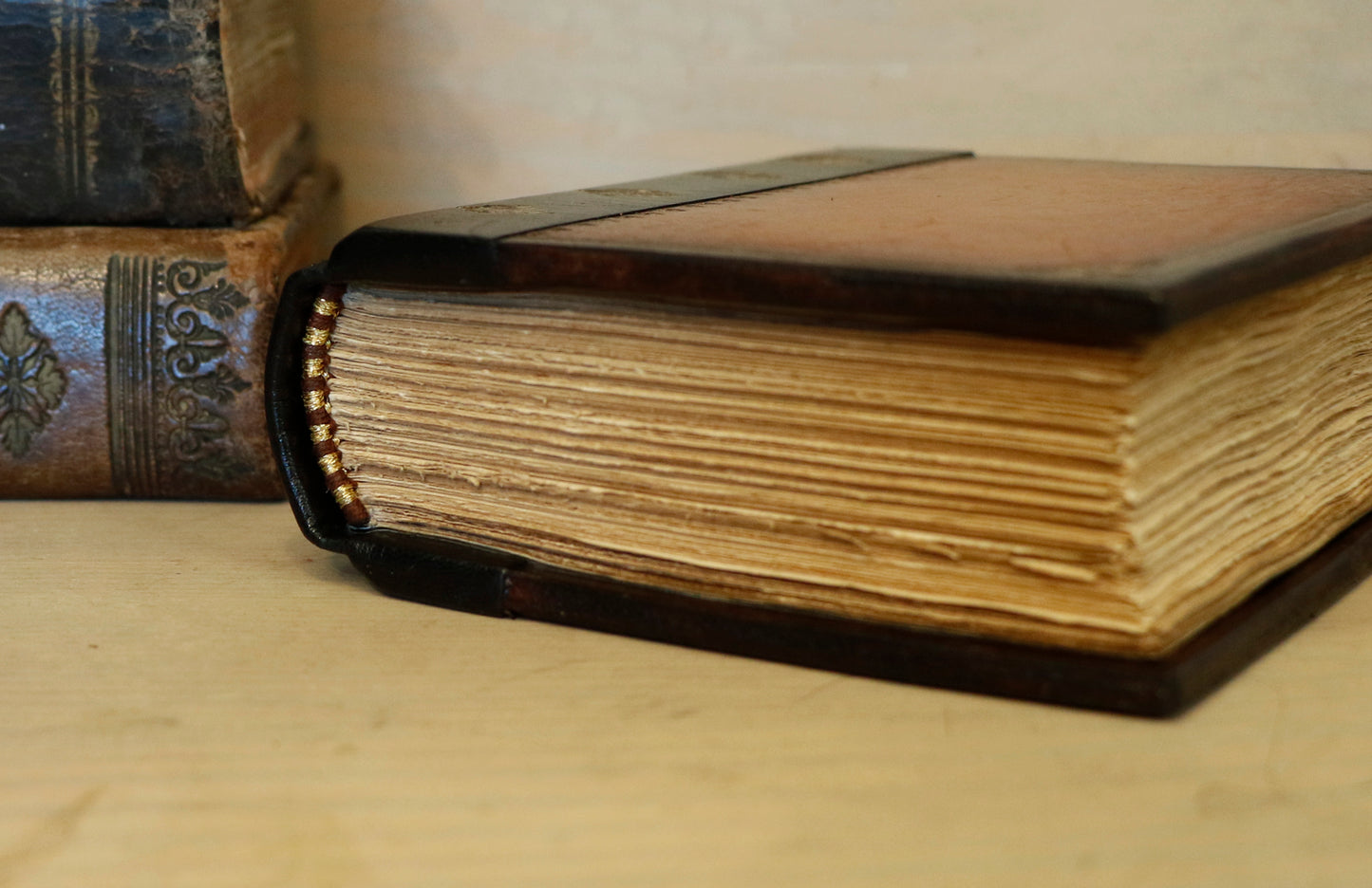 Vintage leather journal, Tooled decoration - Mystic Sunset