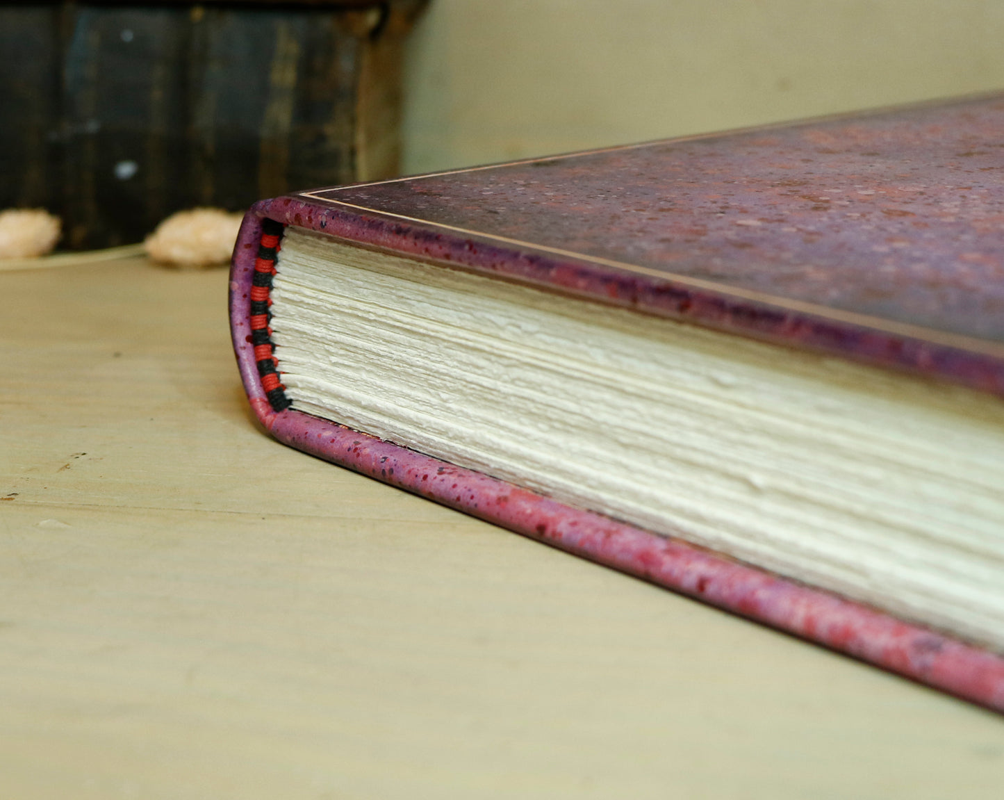 Antique pink leather journal with hand marbled decoration - An Old Romance