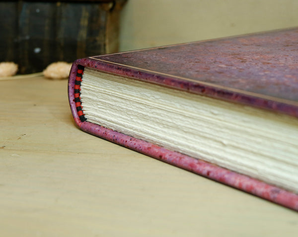 Antique pink leather journal with hand marbled decoration - An Old Romance
