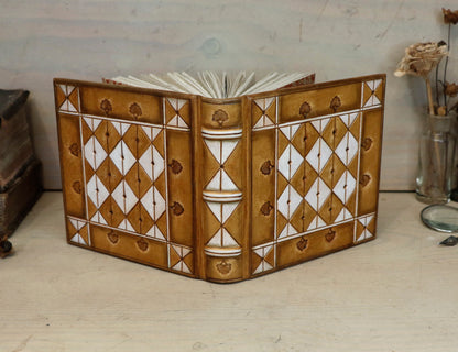 Brown leather journal with hand tooled and painted decoration - Morning Thoughts