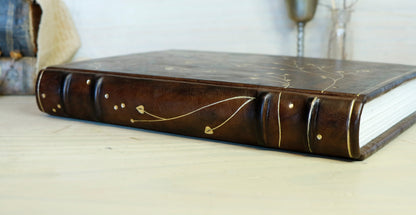 Antiqued Brown Leather Journal with Gold Tooled Decoration, Branches of Memory