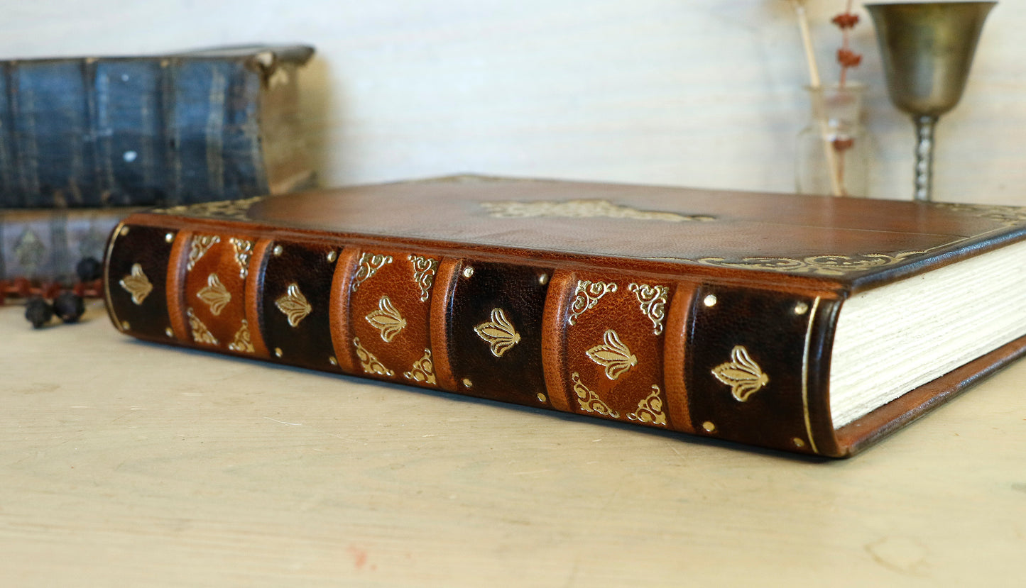 Antiqued brown leather journal with cross decoration - Faith