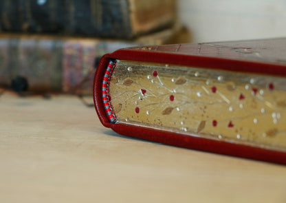 Red Leather Journal with Gilded Edges, Gold, Hand Tooled Decoration - The Temple of Love
