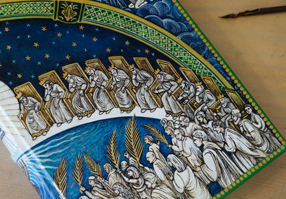 Hand painted blank book, White Leather Journal, Revelation 7, The Heart of the Spiritual Heaven