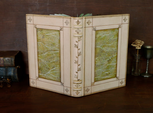 Natural leather journal with tooled decoration and hand painted edges - The Green Garden