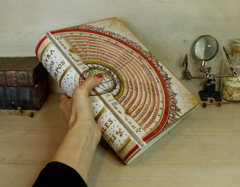 Handpainted Leather Journal, One of a Kind blank book on astrology - Between Heavens and Earth