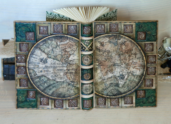 Handpainted leather journal, Artist paper, "The traveler". One of a Kind