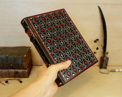 Black Leather Journal with silver and red tooled decoration - The Black Reliquary