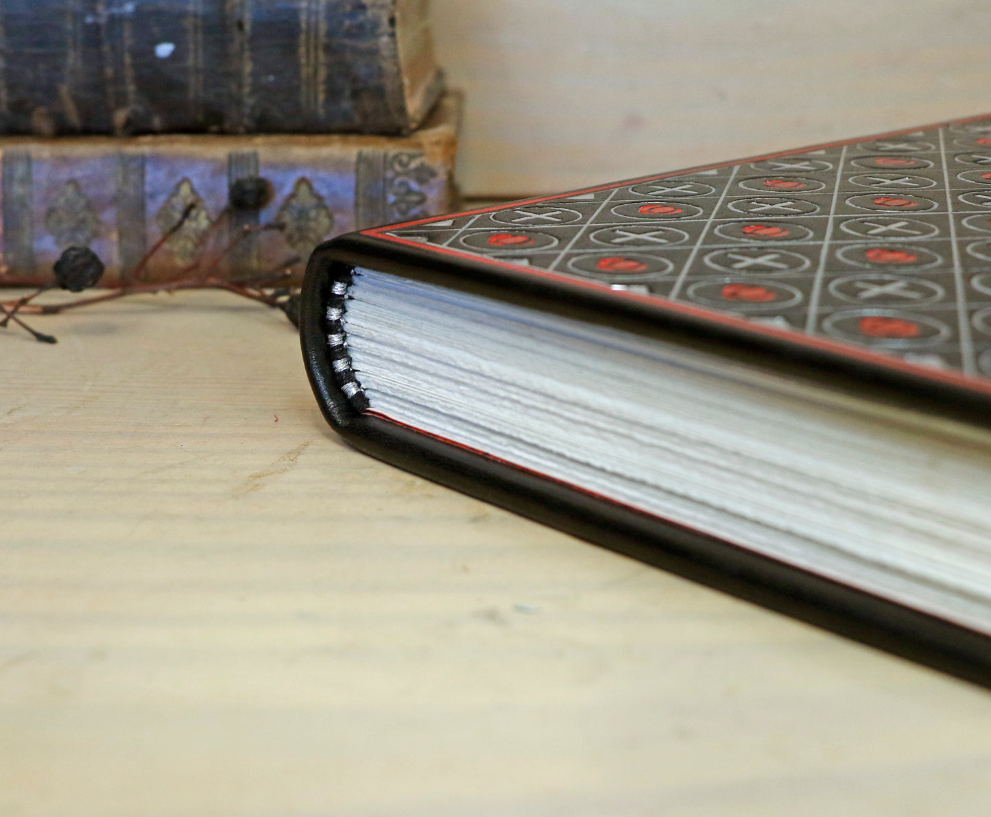 Black Leather Journal with silver and red tooled decoration - The Black Reliquary