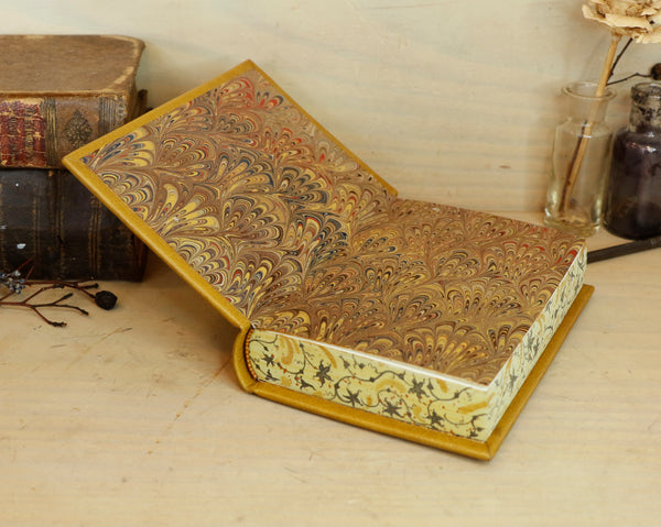 Leather journal with hand painted illuminated miniature on vellum and gold tooled decoration - Pelican Feeding Her Young