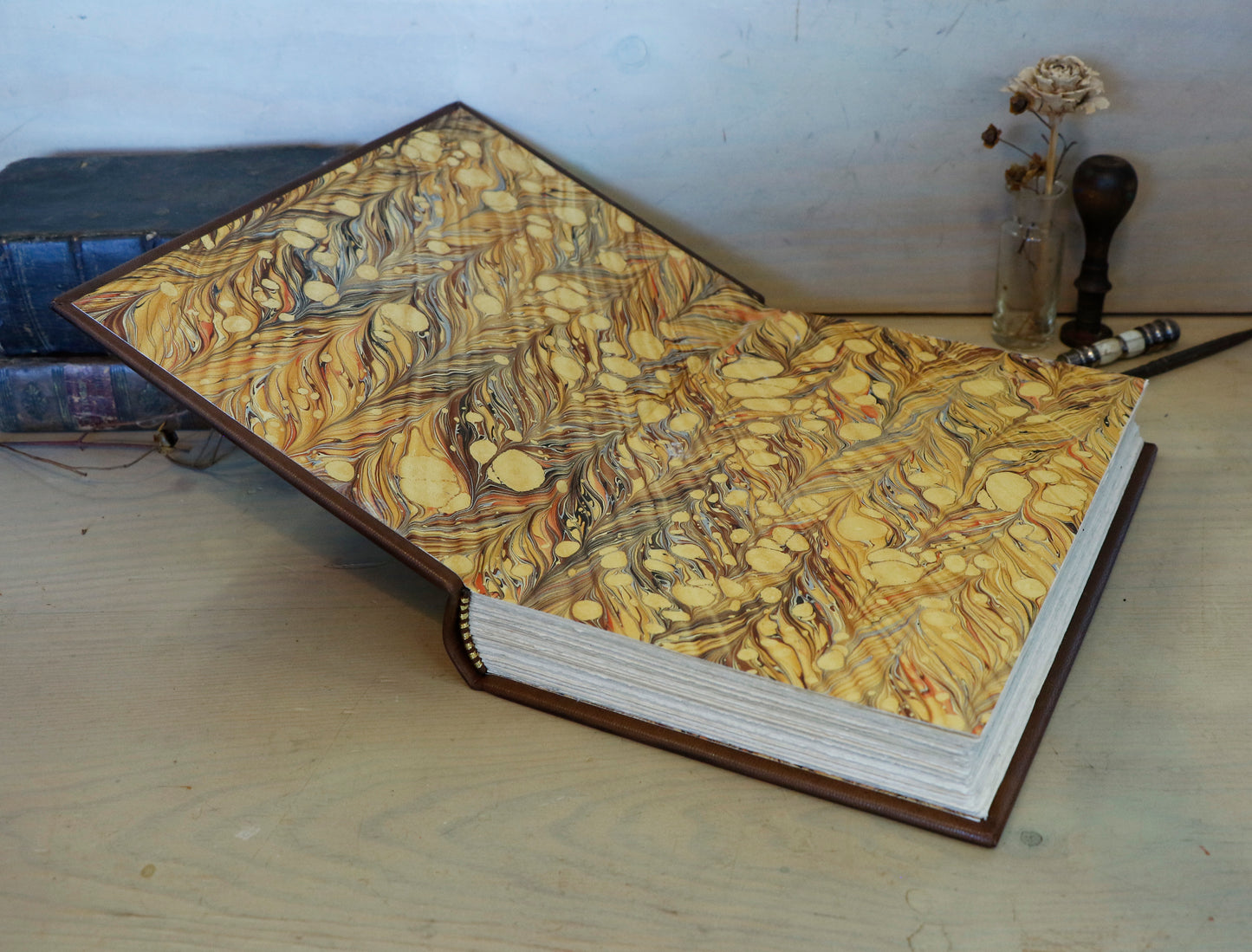 Brown leather journal with tooled diamond decoration. One of a Kind.