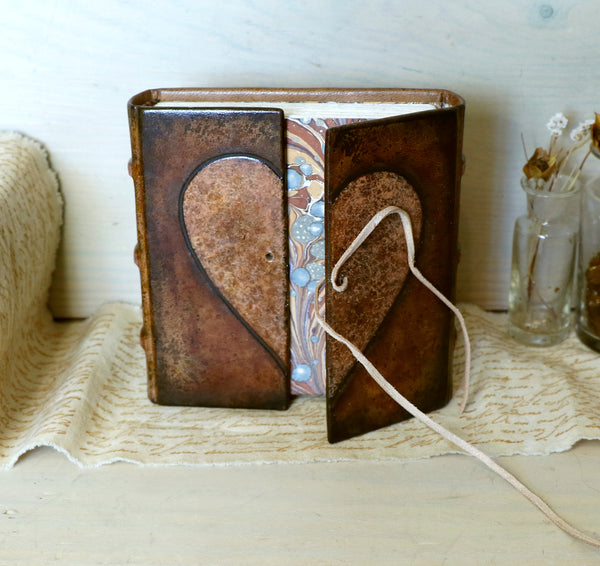 Heart Book - Brown Leather Journal with painted decoration - "With Love"