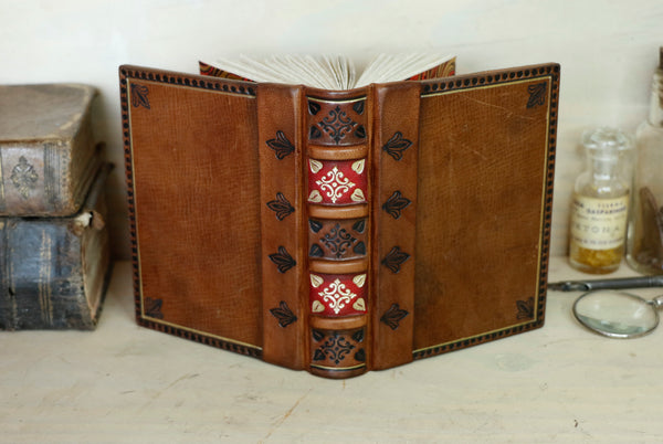 Vintage leather journal, Tooled decoration - Mystic Sunset