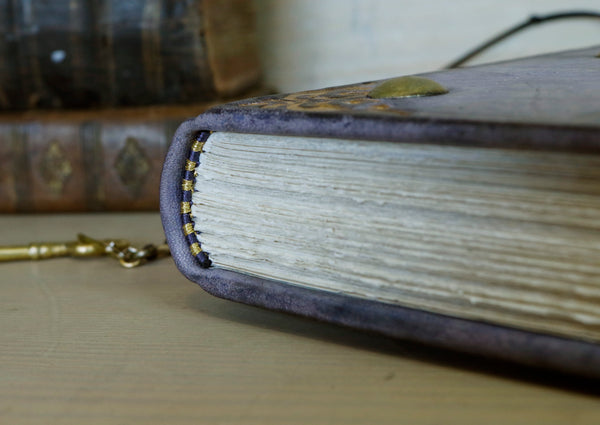 Leather Journal with Lock and Key, Romantic diary, Gold decoration, "Purple Dreams"