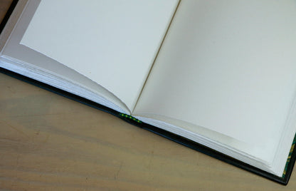 Dark Green Leather Journal with gold and green tooled decoration. Emerald Garden