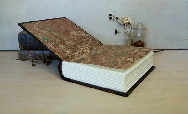 Vintage leather journal, Reclaimed brown leather, Gold tooled decoration. Once Upon a Time