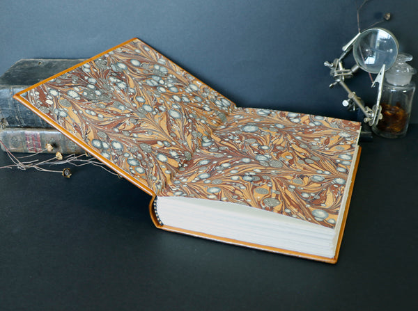 Brown Orange Leather Journal with hand tooled decoration - Copper Shine