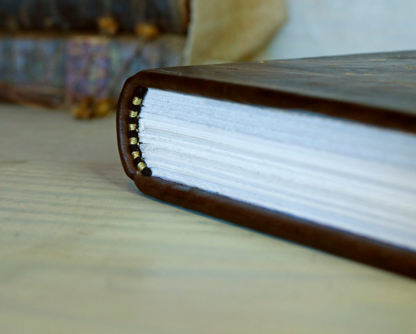 Antiqued Brown Leather Journal with Gold Tooled Decoration, Branches of Memory