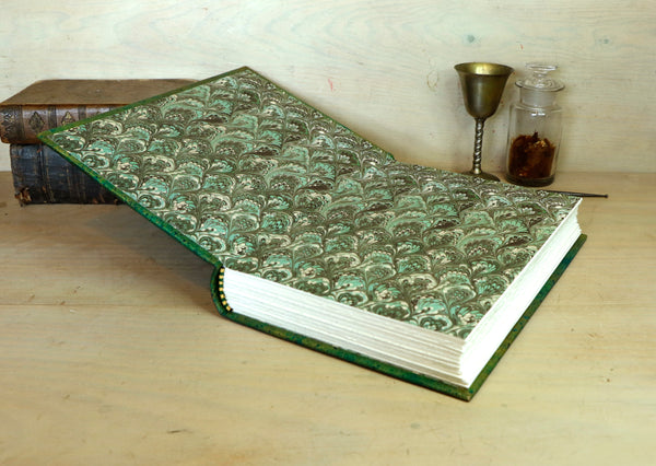One of a kind green leather journal with handpainted decoration - A Garden in Bloom