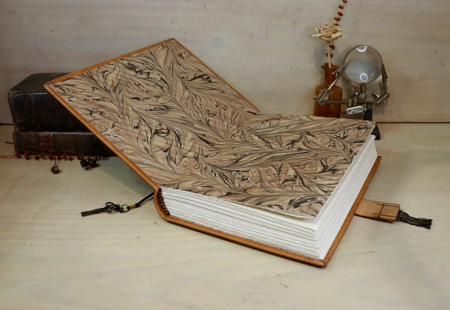 Journal with Lock and Key, Antique Brown Leather - The Diamond Gate. One of a kind.