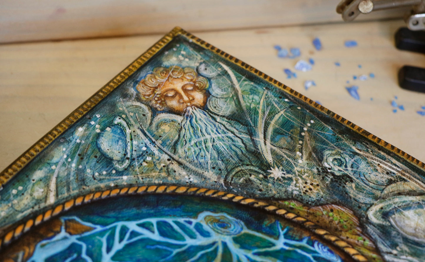 Hand-painted Leather Journal, One of a Kind blank book - Mundus Subterraneus, Aquatic System