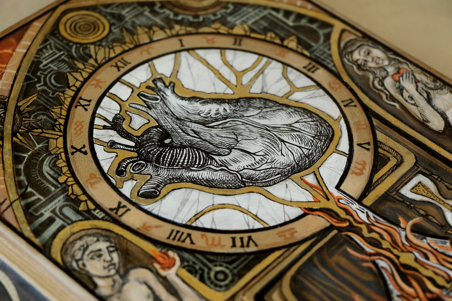 Handpainted Leather Blank Book with Original Artwork - The Alchemy of Love. One of a Kind.