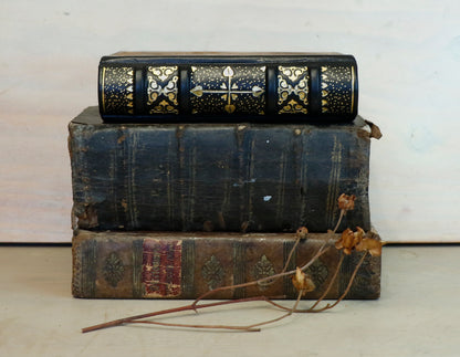 Small Vintage Leather Journal, Worn brown leather with Gold tooled decoration, Always Remember